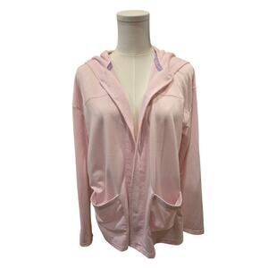 Muk Luks Soft Open-Front Hooded loungewear Cardigan Pink Medium